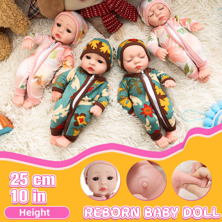 25cm Reborn Baby Dolls Lifelike Newborn Artist Handmade Sleeping Baby Sweet Girl-Green-B