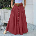 ZANZEA Womens Pleated Button Down Skirts A Line Flare Swing Solid Long Maxi Skirts. 