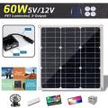 60W 18V Mono Solar Panel Dual 12V/5V  Universal Serial Bus Monocrystaline Flexible Solar Charger For Car RV Boat Batter Charger -. 