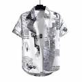 Bonnieleon Men's Retro Short Sleeve Shirt Summer Newspaper Print Loose T Shirt Hawaiian Beach Casual Lapel Tops. 