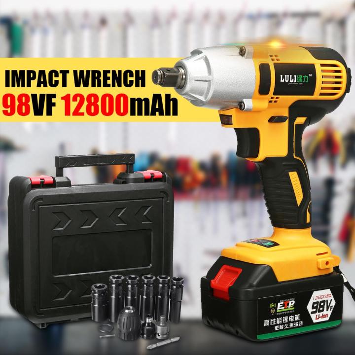 98VF Cordless Highquality Impact Wrench Drill 1/2'' Drive LED Light +12800mAh Li-on Battery - 98vf 12800ma