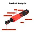 Cordless 3/8'' New 12V 45N.m Rechargeable Ratchet 90° Right Angle Wrench Set Portable-RED2 -. 