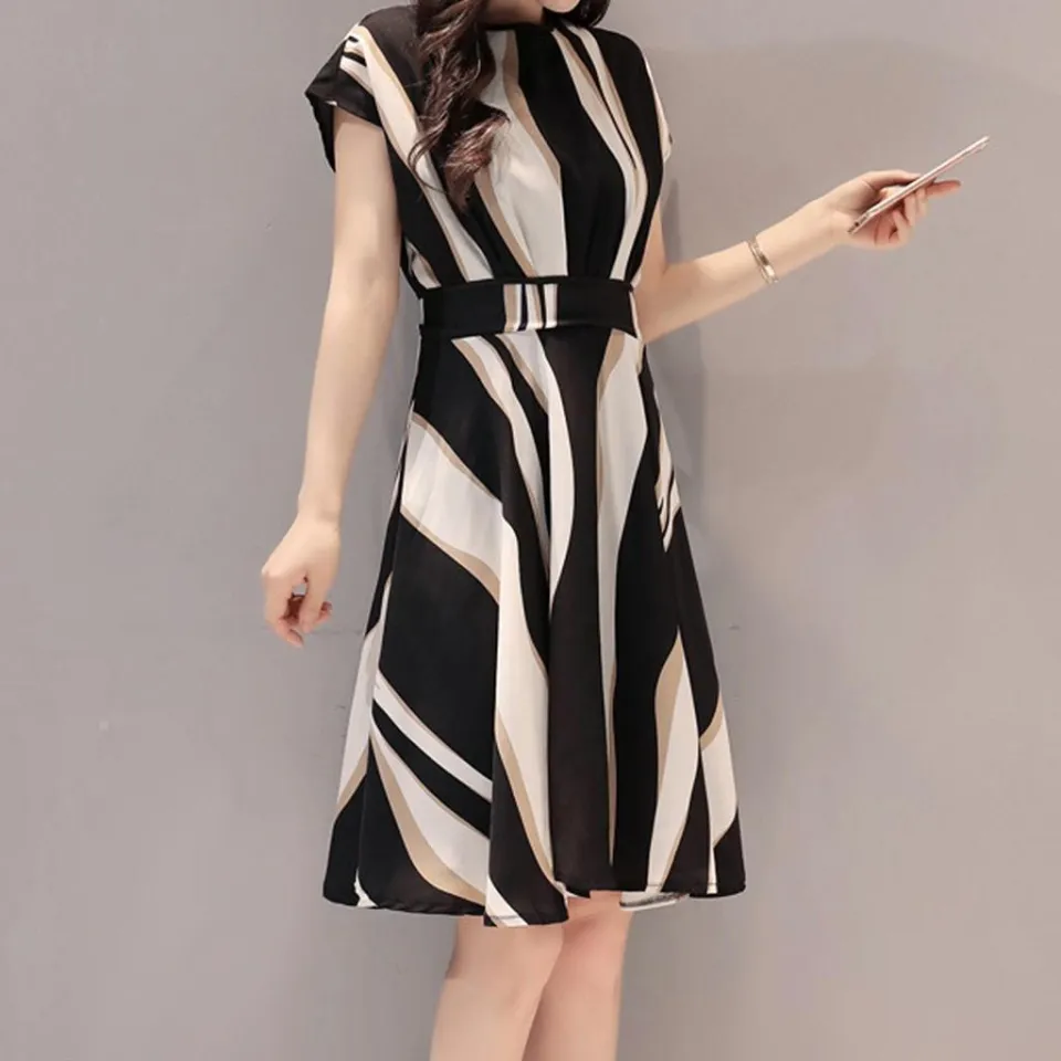 Fashion Women Business Dress Belt O-Neck Short Sleeve Knee Length Dress | Daraz.com.bd Fashion Women Business Dress Belt O-Neck Short Sleeve Knee Length Dress | Daraz.com.bd