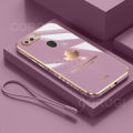 For OPPO A11k Back Cover + Hand Strap Fashion Shiny 6D Plating Maple Leaves Protective Case Square Bumper Soft Silicone Mobile Phone Cases. 