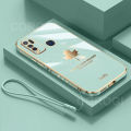 For Vivo Y30 Back Cover with Lanyard Luxury Shiny Plating Maple Leaf Camera Lens Protection Square Edge Bumper Soft Silicone Protective Phone Case. 