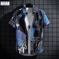 Bonnieleon Men's Retro Short Sleeve Shirt Summer Newspaper Print Loose T Shirt Hawaiian Beach Casual Lapel Tops. 