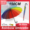16 Ribs Rainbow Umbrella Curved Handle Waterproof Raining Sun Protection Parasol. 