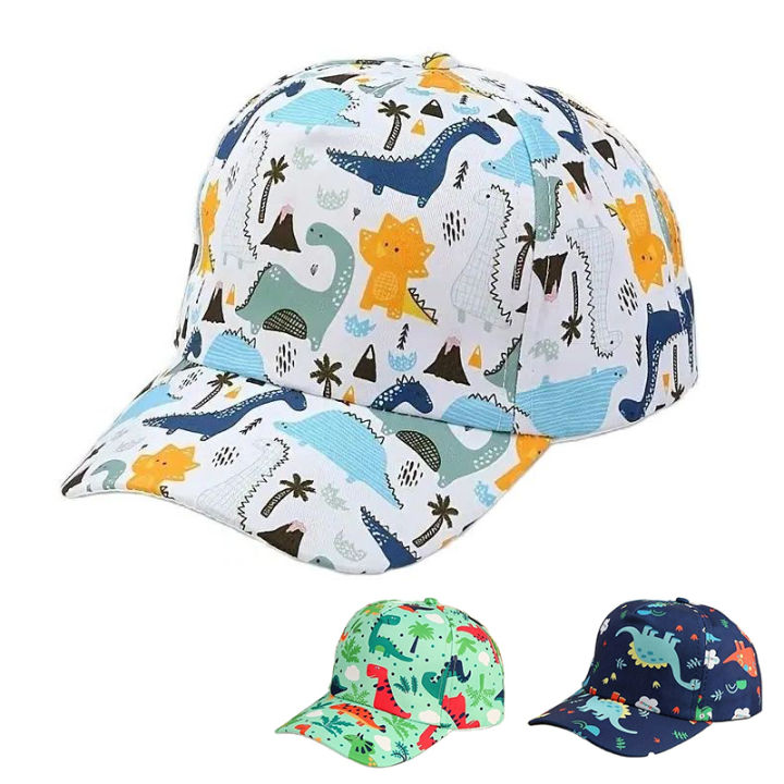 Dinosaur Print Kids Baseball Hat Cartoon Children Peaked Caps Baby Duck Tongue Cap Boys Girls Outdoor Travel Long Brim Sun Visor