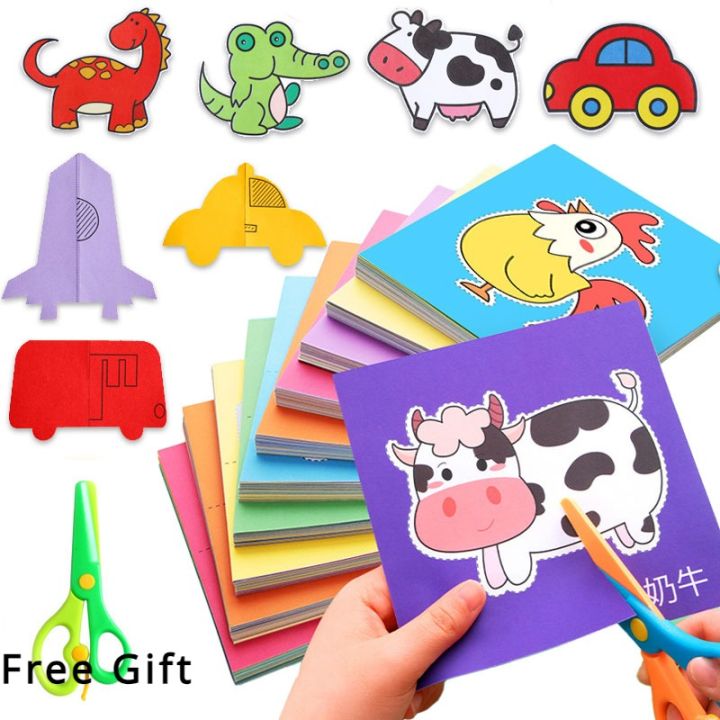 90Pcs Kids Fun Paper Cut Book Set Baby DIY Early Education Puzzle Color Animal Fruit Transportation Paper Cut Book Toys