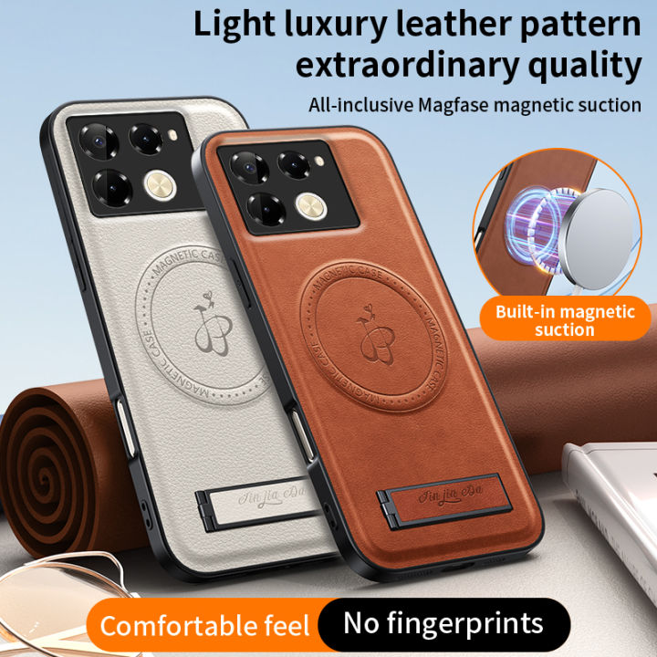 For Infinix Note 40 Pro Case Leather Stand Case Magnetic Cover Mag-safe Charge Shockproof Full Camera Shell Back cover Phone Cases