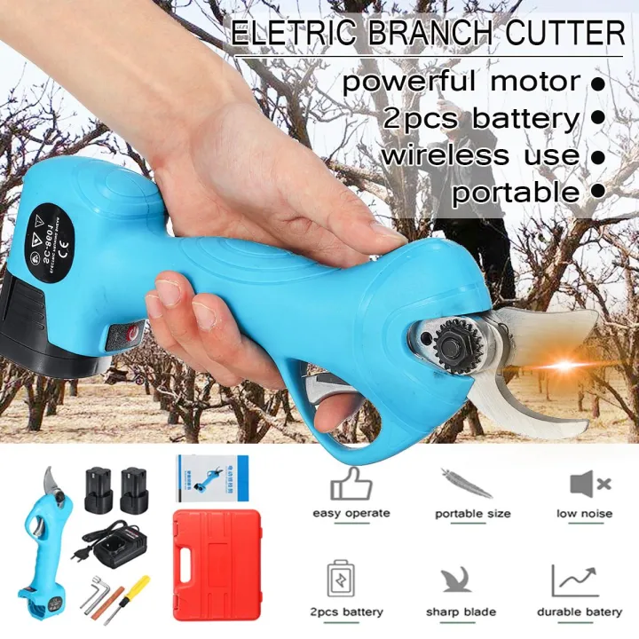 240V 30mm Chargeable Electric Pruner Tree Branch Cutter Cordless ...