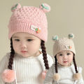 Cute Braid Baby Ear Protection Cap 6-24M Kids Winter Warm Knitted Woolen Hat Cartoon Toddler Beanie Children Girl Crochet Bonnet. 