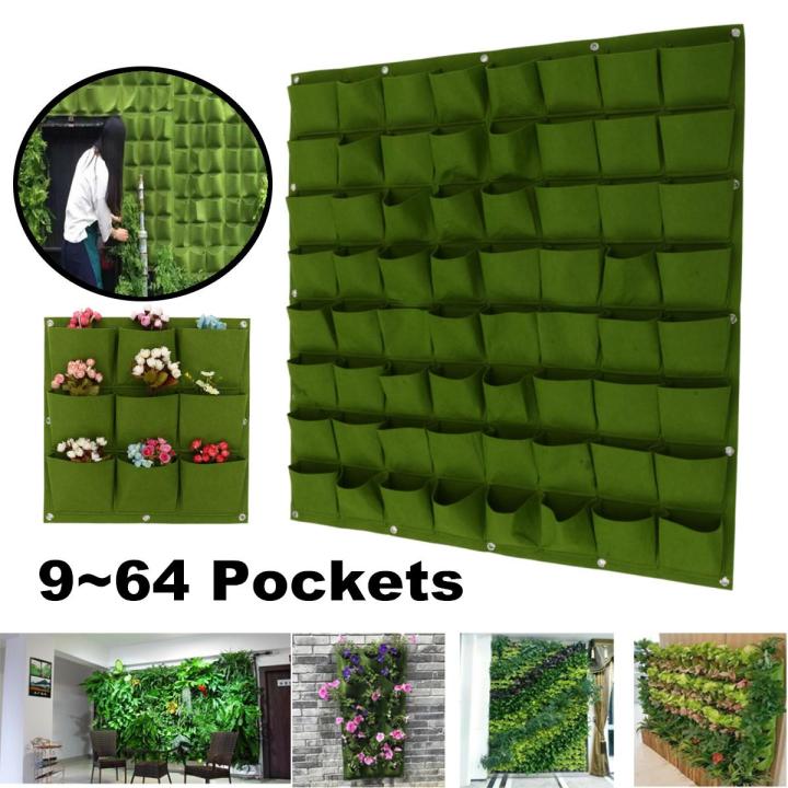 9~64 Pockets Plant Pot Felt Vertical Garden Hanging Green Wall Planters ...