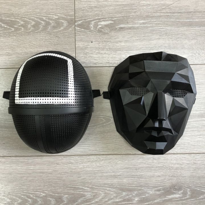 Squid%20Game%20Triangle%20Square%20Circle%20Cosplay%20Plastic%20Red%20Hood%20Man%20Headgear%20Halloween%20Party%20Costume%20Props%20-%20Image%202