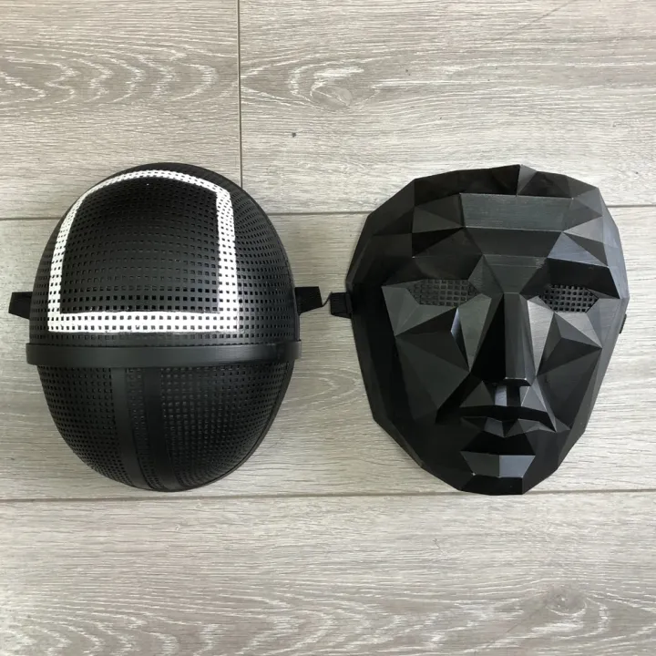 Squid%20Game%20Triangle%20Square%20Circle%20Cosplay%20Plastic%20Red%20Hood%20Man%20Headgear%20Halloween%20Party%20Costume%20Props%20-%20Image%202