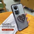 xprmy for OPPO Reno 10 Pro 5G Electroplating Luxury Soft Glitter TPU Cell Phone Back Cover Phone Case Love Shape Bracket Kickstand For Girl Women.