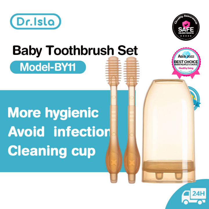 Dr.isla BY11 3 in Baby Cleaning Toddler Teeth Brush Coating Cleaner Infant Oral Care Bayi Berus Gigi Kids First Set 1 1 Tongue Brush Soft Silicone Massaging Toothbrush