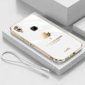 For Vivo Y93 Cover with Hand Strap Luxury Shiny 6D Plating Maple Leaves Pattern Protective Case Square Bumper Soft Silicone Mobile Phone Cases. 