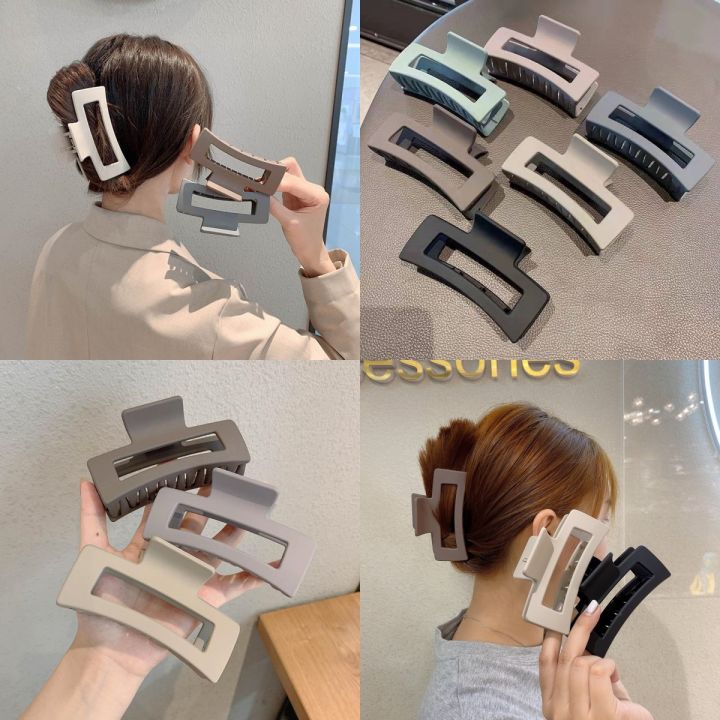 Frosted Morandi color square ladies Korean fashion simple all match going out shark clip hair accessories