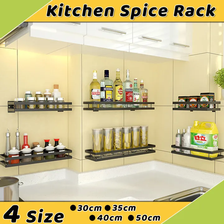 KITCHEN WALL MOUNT METAL STORAGE SHELF SPICE JAR RACK BOTTLE BATHROOM ...