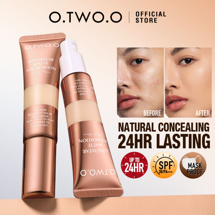 O.TWO.O Longwear Base Liquid Foundation Without Transfer Waterproof Oil Control High Coverage Ultra-natural Finish Suitable For Combination/Oily Skin Types With SPF30 PA+++ 30ml