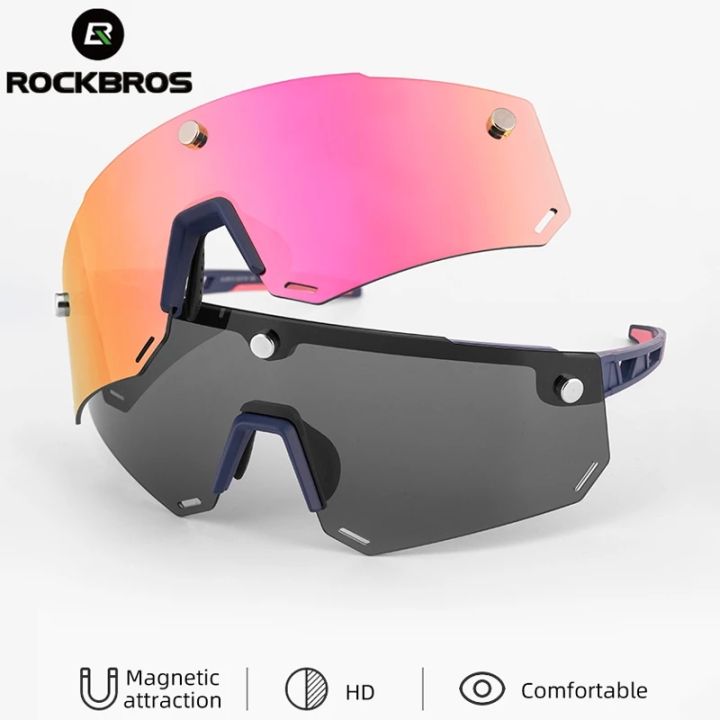 ROCKBROS 2 In 1 Bicycle Sunglasses Shades For Men MTB Polarized Sports UV400 Magnetic Split HD Large Frameless Lens Cycling Eyewear