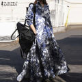 ZANZEA Women Long Sleeve Retro Floral Printed Kaftan Baggy Gown Abaya Maxi Dress. 