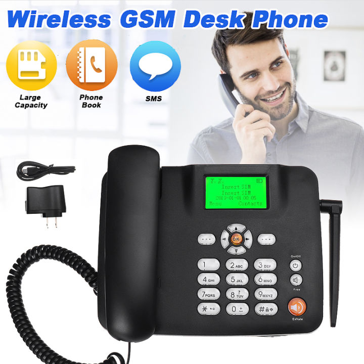 Fixed Wireless GSM Desk Phone Dual SIM Card Mobile Home Office Desktop -