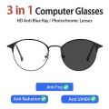 WNQNW Photochromic Radiation Eye Glasses Fog For Women Men rad 3 in 1 Sun Adaptive Glass Ray Transition Eyeglass Specs Replaceable Blue Light Glare Computer Round Metal Frame Anti UV400 Auto Changing Color Sunglasses.