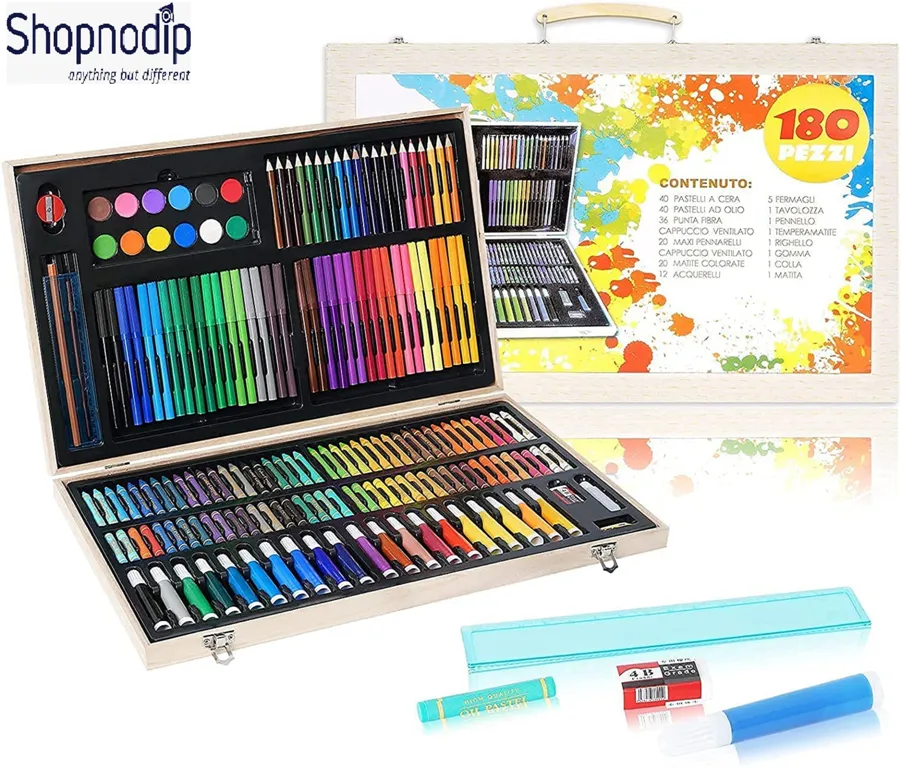 180 Pcs Color Deluxe Wood Art Drawing Set for Kids in Wooden Case Studio Art and Craft Supplies Drawing and Painting Set Great Gift Daraz .bd
