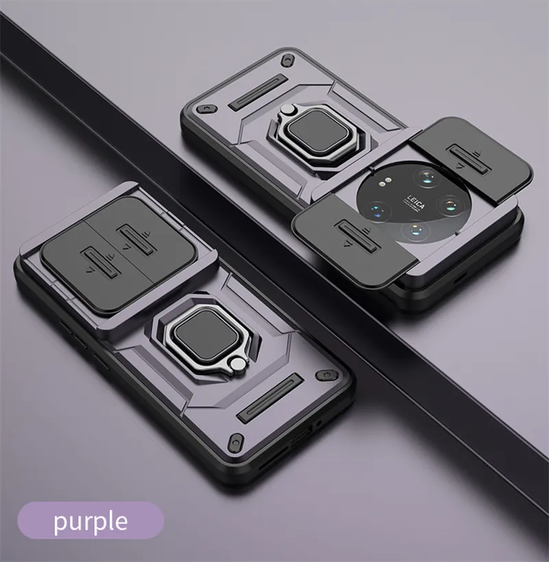 SEAHAI Case For Xiaomi 14T 5G, Ultra-thin Silicone TPU Shockproof Hybrid Hard PC Cool Style Cover, With Slide Camera Cover And Metal Ring Magnetic Kickstand - Blue