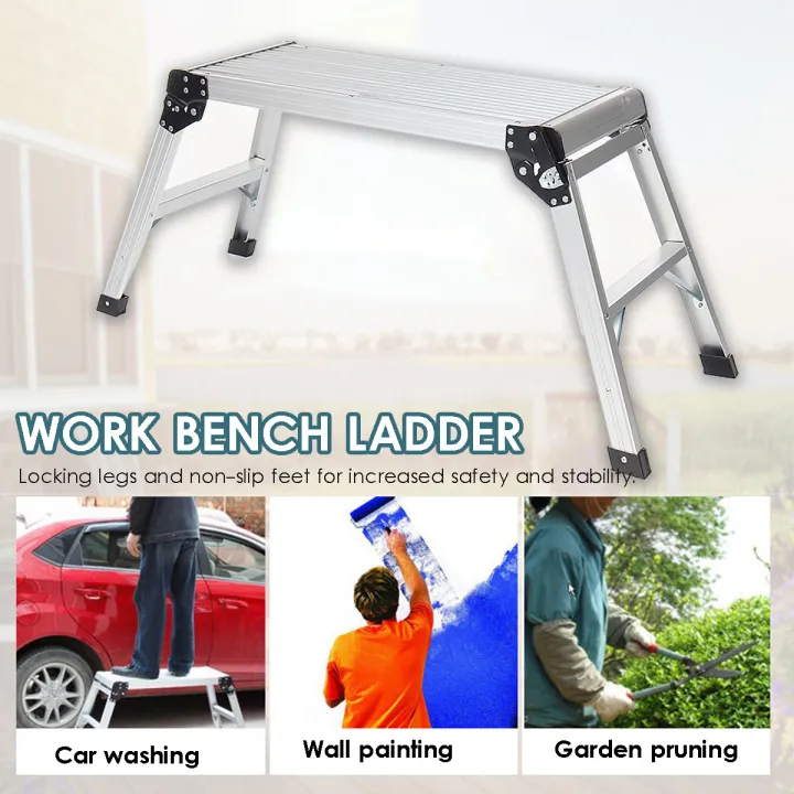 Bench Work Ladder Aluminum Alloy Platform Tools DIY Step Up Stool Non-Slip Folding Work ...