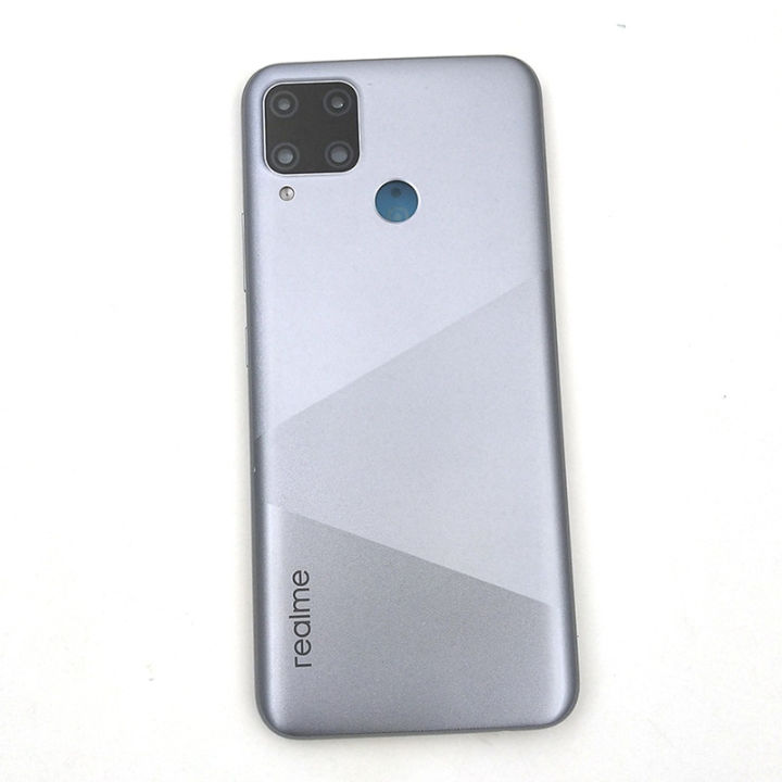 Bdjk- Realme C15 Back Cover Metal Rear Door Case Panel For Realme C11 Back Cover Housing With Camera Glass Lens + Side Button