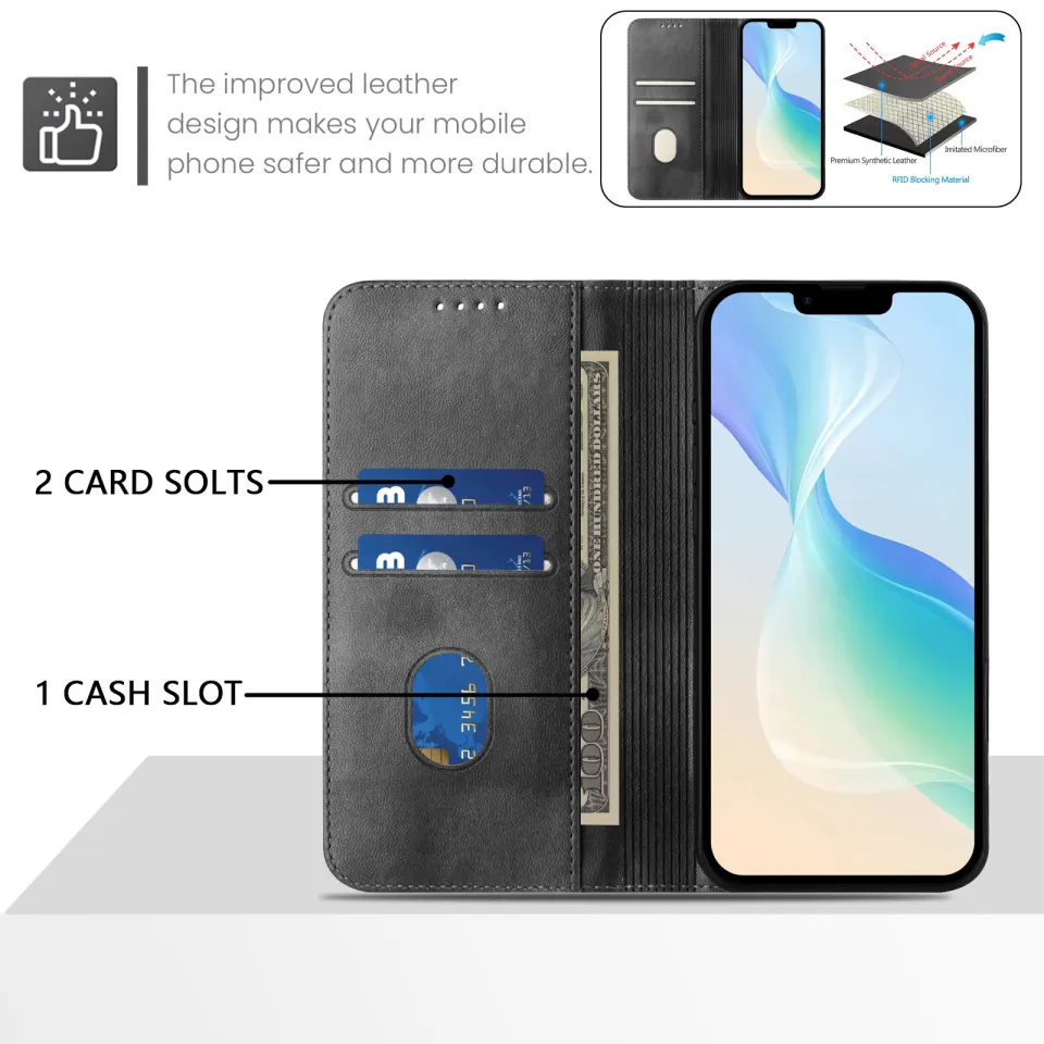lthmy for BLU View 5 Wallet Case Vintage Leather Cover with Card Holder  Kickstand Magnetic Closure Flip Case | Daraz.com.np