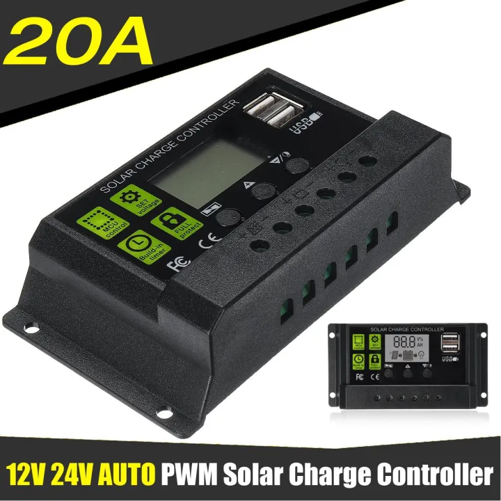 Aexit CME-20A Solarladeregler – 20 A, 12/24 V Automatisch, PWM, LED-Display, Überlastschutz – Für Solaranlagen Und Batterien