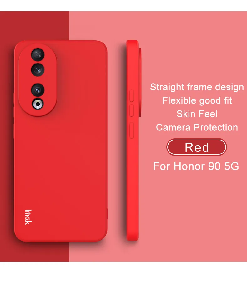 XINYEXIN Cover per Honor 90 5G, Traslucida Custodia Antiurto Antigraffio con Supporto Anello a 360°, PC + TPU Bumper Case - Rosso