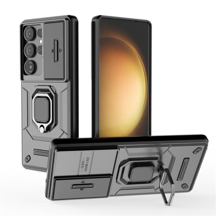 For Samsung Galaxy S25 Ultra 5G Case With Slide Camera Cover Built in 360° Rotate Ring Stand Kickstand Full-Body Rugged Shockproof Protective Phone Cover