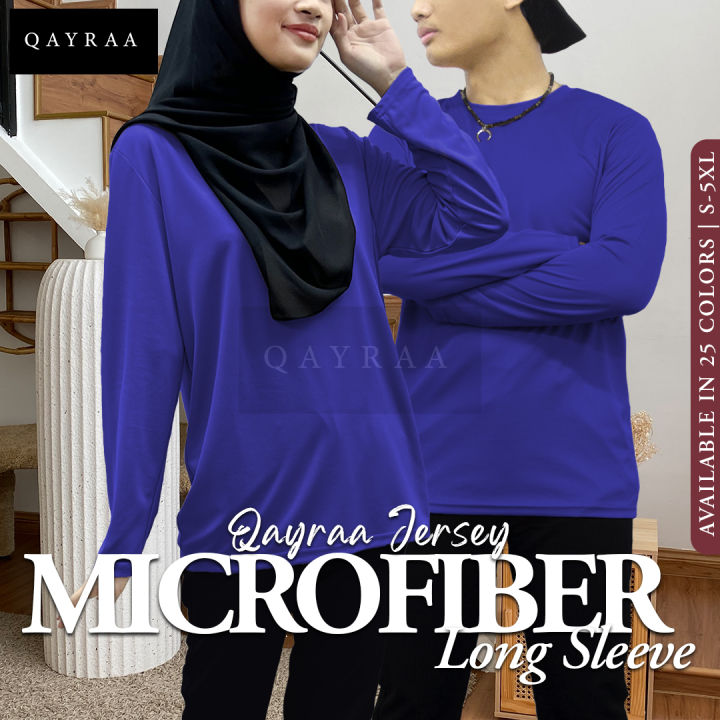 (P1) Jersey Plain Microfiber Long Sleeve Round Neck Size : S-5XL Women Muslim Wear / T-shirt Unisex