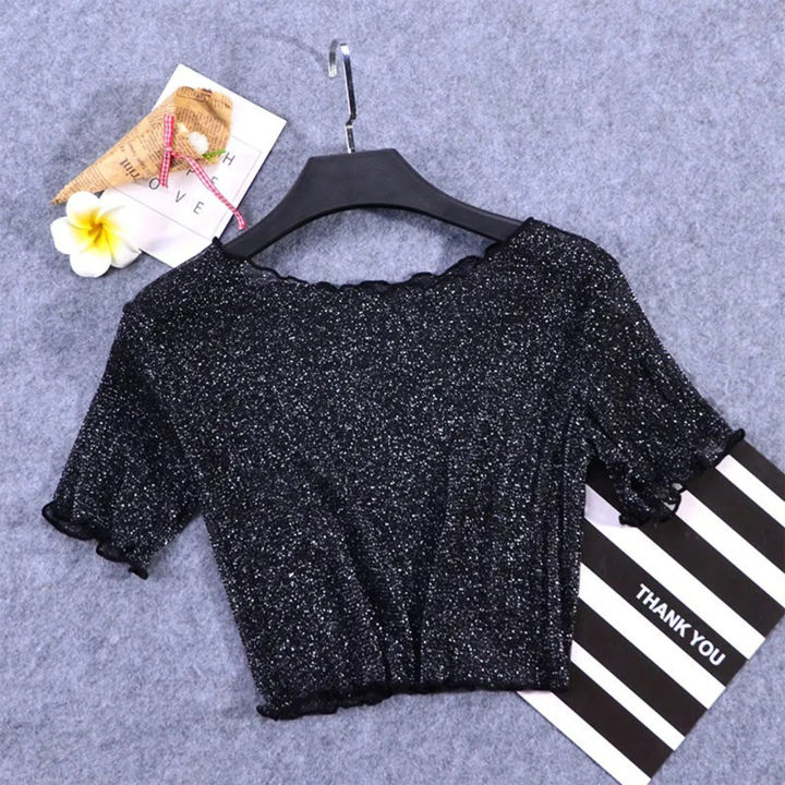shemi%20O-Neck%20Short%20Sleeve%20Sheer%20Trim%20Crop%20Top%20Women%20See-through%20Glitter%20Mesh%20Tee%20Shirt%20Streetwear%20Trendy%20Women%20T-shirt%20-%20Image%205