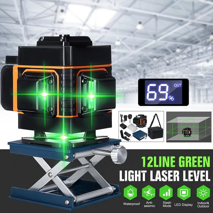 LED Display 3D Green Light Laser Level 12 Line 360° Self Leveling ...