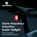 ROCKBROS Smart Brake Taillight Same Frequency Induction Bright Seat Post Saddle Mounting Multi-Functional Rear Light Durable Long Battery Life Flashing Back Light Cycling Equipment. 