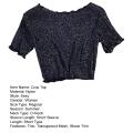 shemi O-Neck Short Sleeve Sheer Trim Crop Top Women See-through Glitter Mesh Tee Shirt Streetwear Trendy Women T-shirt. 