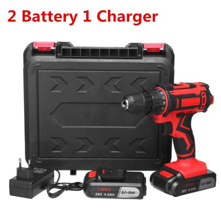 28V 3/8" New Electric Cordless Drill Driver Rechargeable Screwdriver w/ 2xLi-Battery -