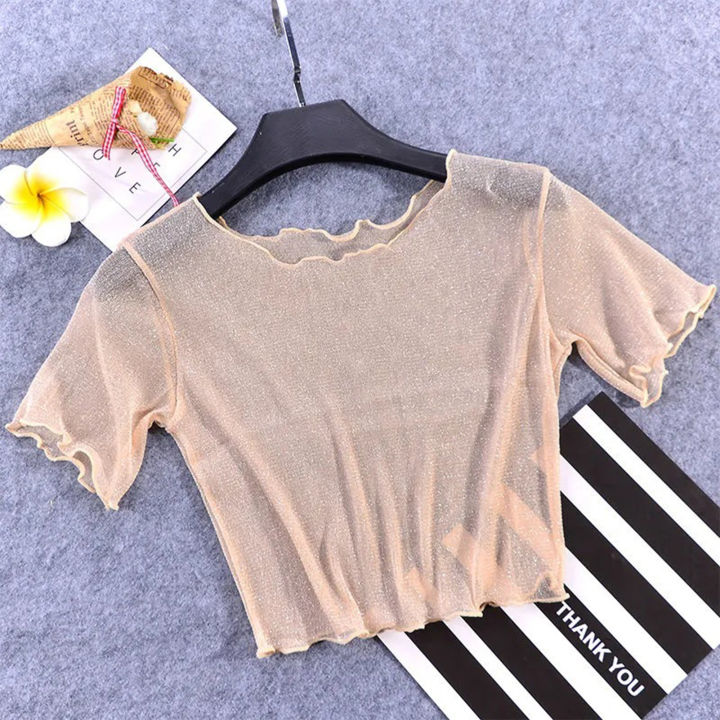 shemi%20O-Neck%20Short%20Sleeve%20Sheer%20Trim%20Crop%20Top%20Women%20See-through%20Glitter%20Mesh%20Tee%20Shirt%20Streetwear%20Trendy%20Women%20T-shirt%20-%20Image%207