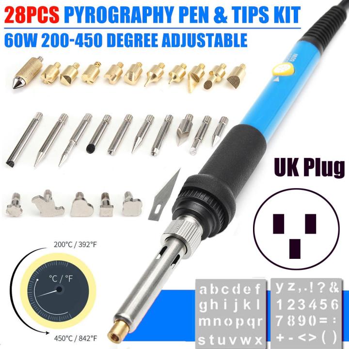 Pyrography Pen Kit 28Pcs 220V 60W Wood Burning Pen Soldering Tool Craft Set Pyrography Kit ...