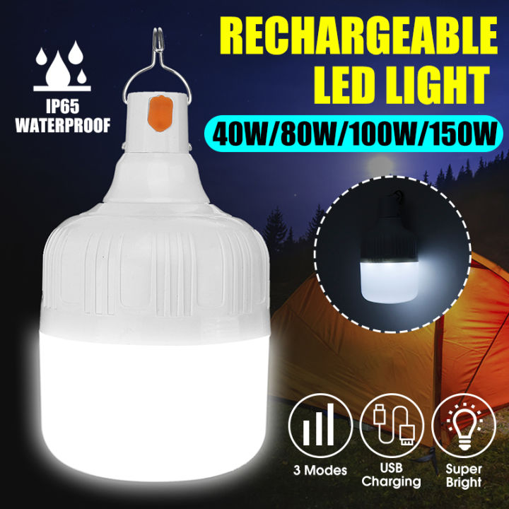 40-150W 5V Portable LED Solar Energy Charging Light Bulb Saving USB Cable Camping Waterproof - 100W 42LEDS