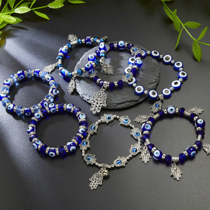 Turkish Bracelets Blue Evil Eye Bead Men Women Handmade Female Charm Bracelet Elastic Couple Lucky Jewelry
