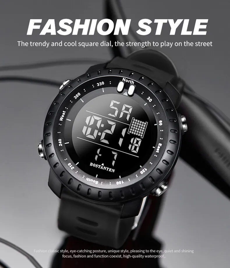 BOSTANTEN Multifunctional Waterproof Digital Sport Watches Men
