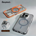 Vorix Sanptoch For Magsafe Invisible Stand Phone Case For iPhone 15 / 14 / 13 / 12 Pro Max Clear Shockproof Bumper Cover For iPhone 15 Pro Transparent Protection Casing With Camera Lens Holder. 