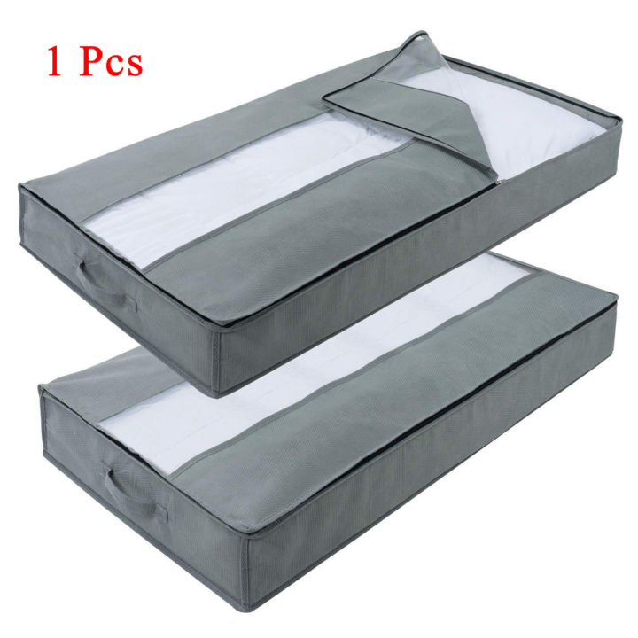 1 Pcs Underbed Storage Bag - Rectangle Under The Bed Organizer Storage Container Bins Box for Clothes, Comforters, Blanket, Foldable with Clear Window